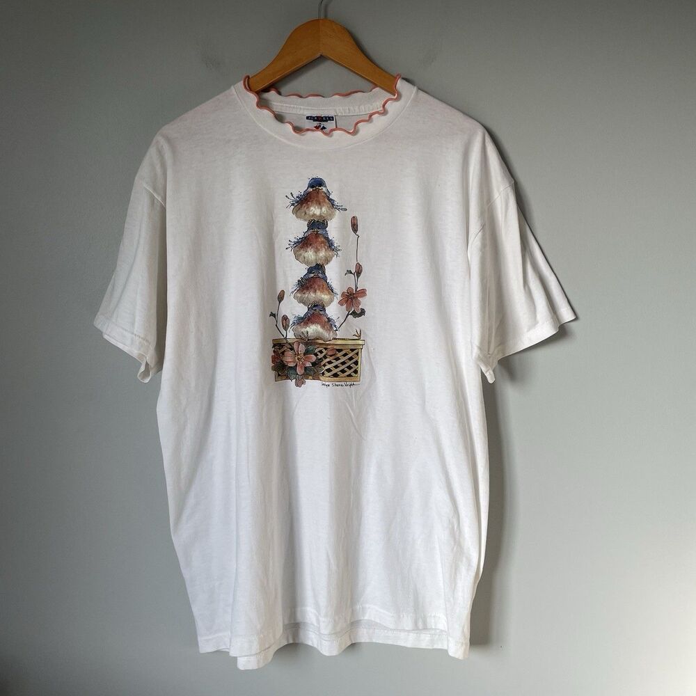 Jerzee's Vintage Birds Print T-Shirt Cottagecore Country Made in USA Size Large